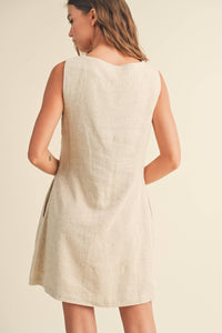 MIOU MUSE -  LINEN SQUARE NECK MINI DRESS