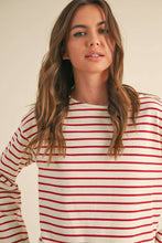 Load image into Gallery viewer, MIOU MUSE - STRIPED PATTERN LONG SLEEVE TOP: WHITE/NAVY
