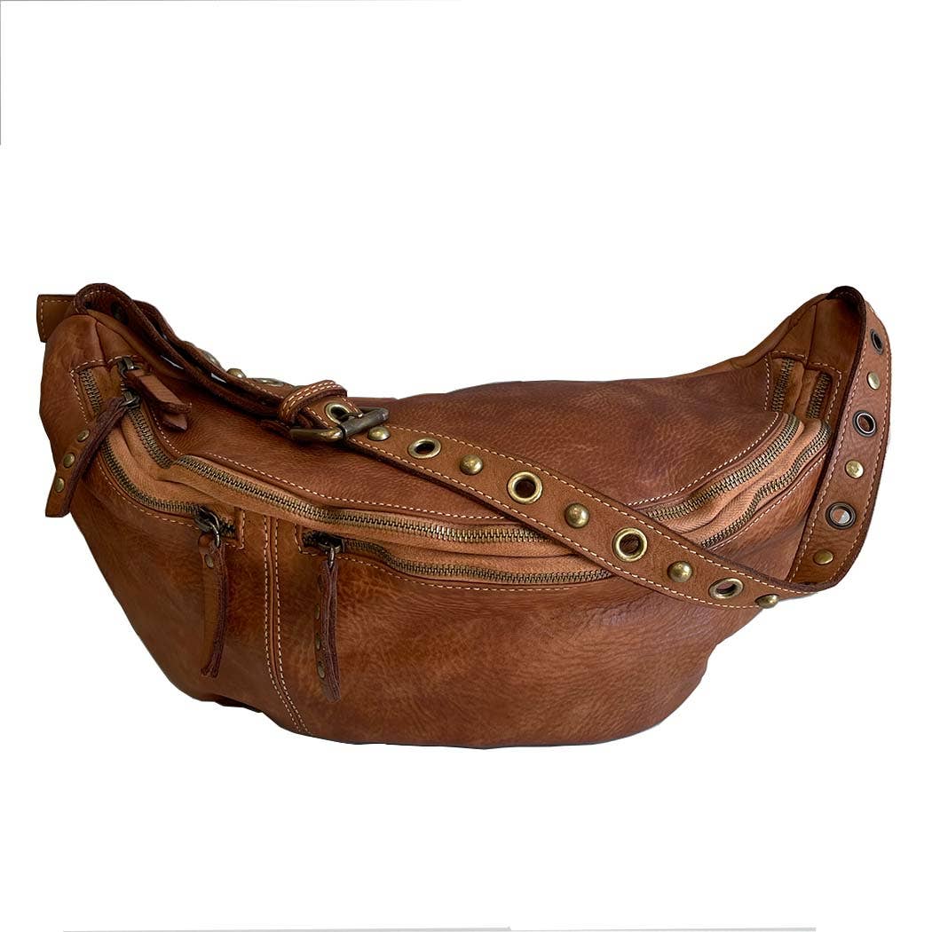 Bolsa Nova Handbags - Bella Large Leather Sling Bag: Cognac