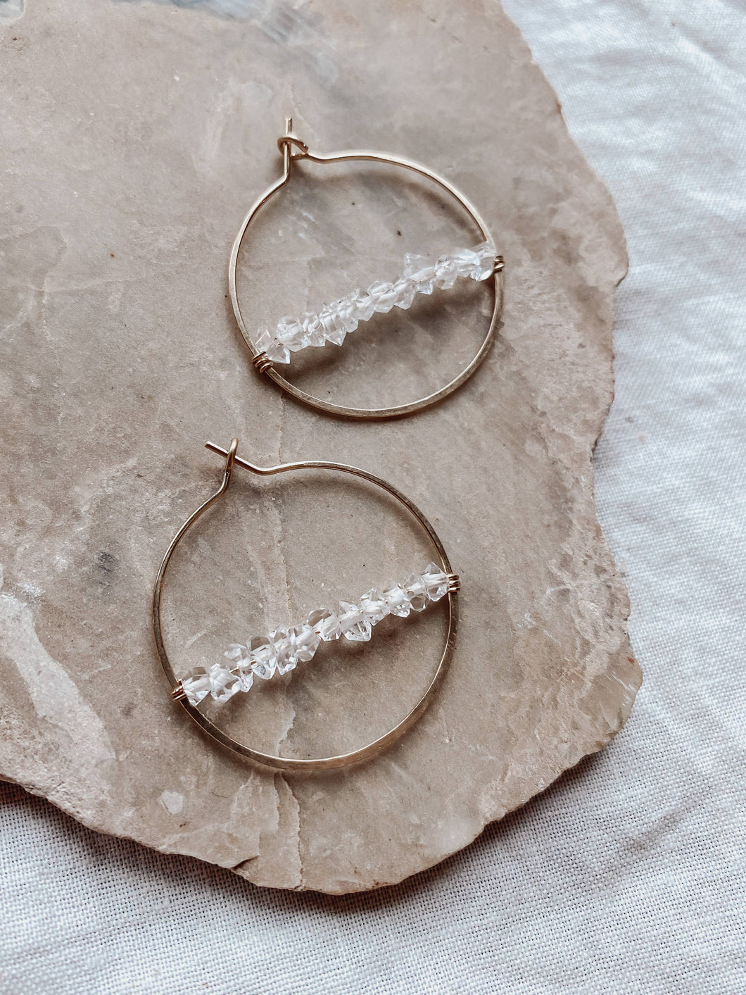 Milk Moon - Large Herkimer Diamond Hoops