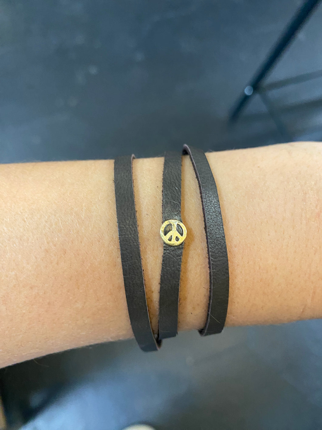 CLP Leather Wrap Bracelet- Peace Sign