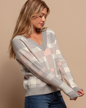 Load image into Gallery viewer, Red Haute Plaid V Neck Sweater
