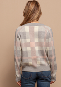 Red Haute Plaid V Neck Sweater
