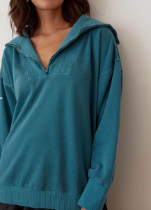 Grey State Washed Joni Pullover- Turquoise