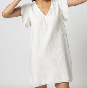 Lilla P Flutter Sleeve Gauze Dress - white