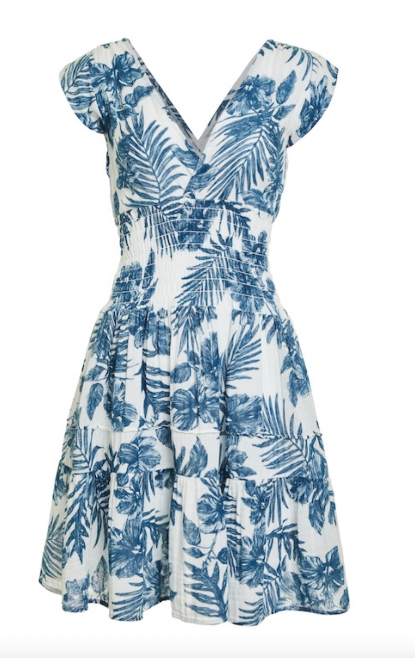 Felicite Smock Mini Dress- Navy Palm