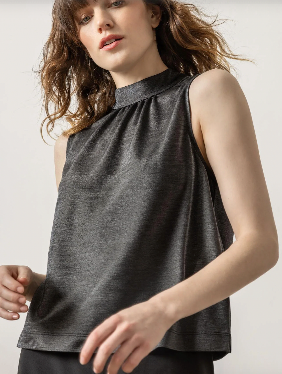 Lilla P Sparkle Sleeveless Mock Neck - Black