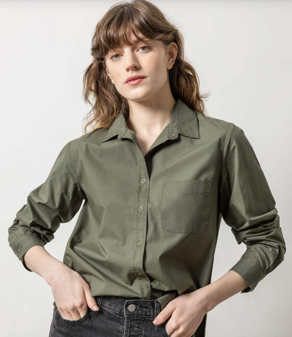 Lila P - Easy Poplin Button Down Kale