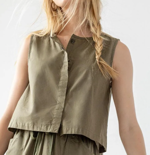 Lilla P Hidden Placket Top- Kelp