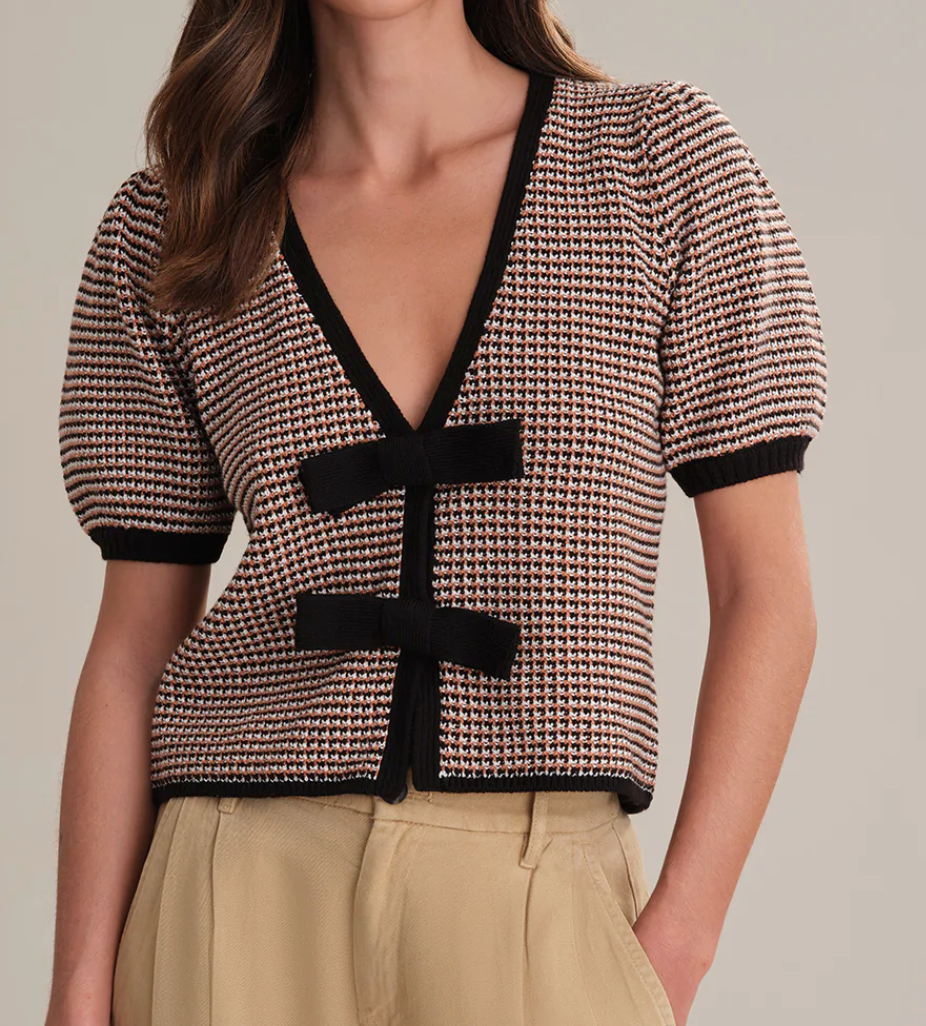 525 America - Puff Sleeve Tie Front Cardigan