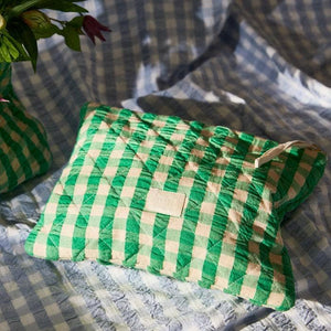 JUNA - Quilted Cotton Makeup Bag: Green/Sand