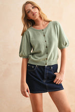 Load image into Gallery viewer, MIOU MUSE - PUFF SHORT SLEEVE CARDIGAN- Sage

