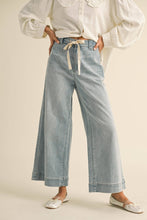 Load image into Gallery viewer, MIOU MUSE -WASHED DENIM WITH TIE FRONT PANTS
