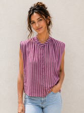 Load image into Gallery viewer, Color Block - Gathered Stripe Sleeveless Blouse

