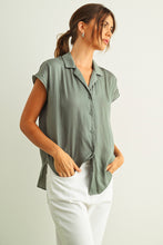 Load image into Gallery viewer, MIOU MUSE - Baby Blue - BUTTON DOWN CAP SLEEVE SHIRT
