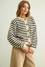 Load image into Gallery viewer, MIOU MUSE - BROWN STRIPED BUTTON FRONT CARDIGAN

