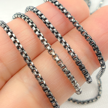 Load image into Gallery viewer, Tresor Jewelry Inc. - Black Rhodium &amp; White 925 Sterling Silver Diamond Cut Box Chain. X9ND: Black &amp; Silver / 1 Ft / Box
