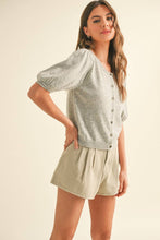 Load image into Gallery viewer, MIOU MUSE - PUFF SHORT SLEEVE CARDIGAN- Heather Grey
