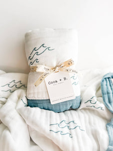 Coca + B. - Nautical Surfer Wave Organic Bamboo Blanket