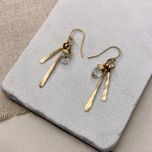 Load image into Gallery viewer, Elysium Jewelry - Hammered Fringe and Stone Earrings: Gold Filled / Herkimer Diamond
