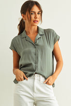 Load image into Gallery viewer, MIOU MUSE - Baby Blue - BUTTON DOWN CAP SLEEVE SHIRT
