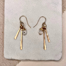 Load image into Gallery viewer, Elysium Jewelry - Hammered Fringe and Stone Earrings: Gold Filled / Herkimer Diamond
