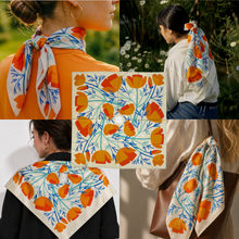 Load image into Gallery viewer, Voyager Silk - Silk Scarves - California Poppies Scarf | Silk Scarf | Women's Bandana: 26" x 26"
