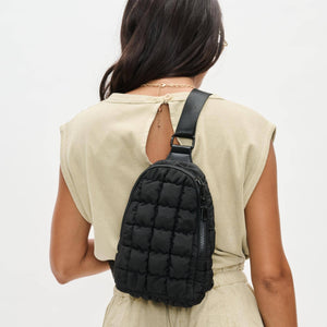 Sol and Selene - Rejuvenate - Quilted Puffer Nylon Sling Backpack: Black