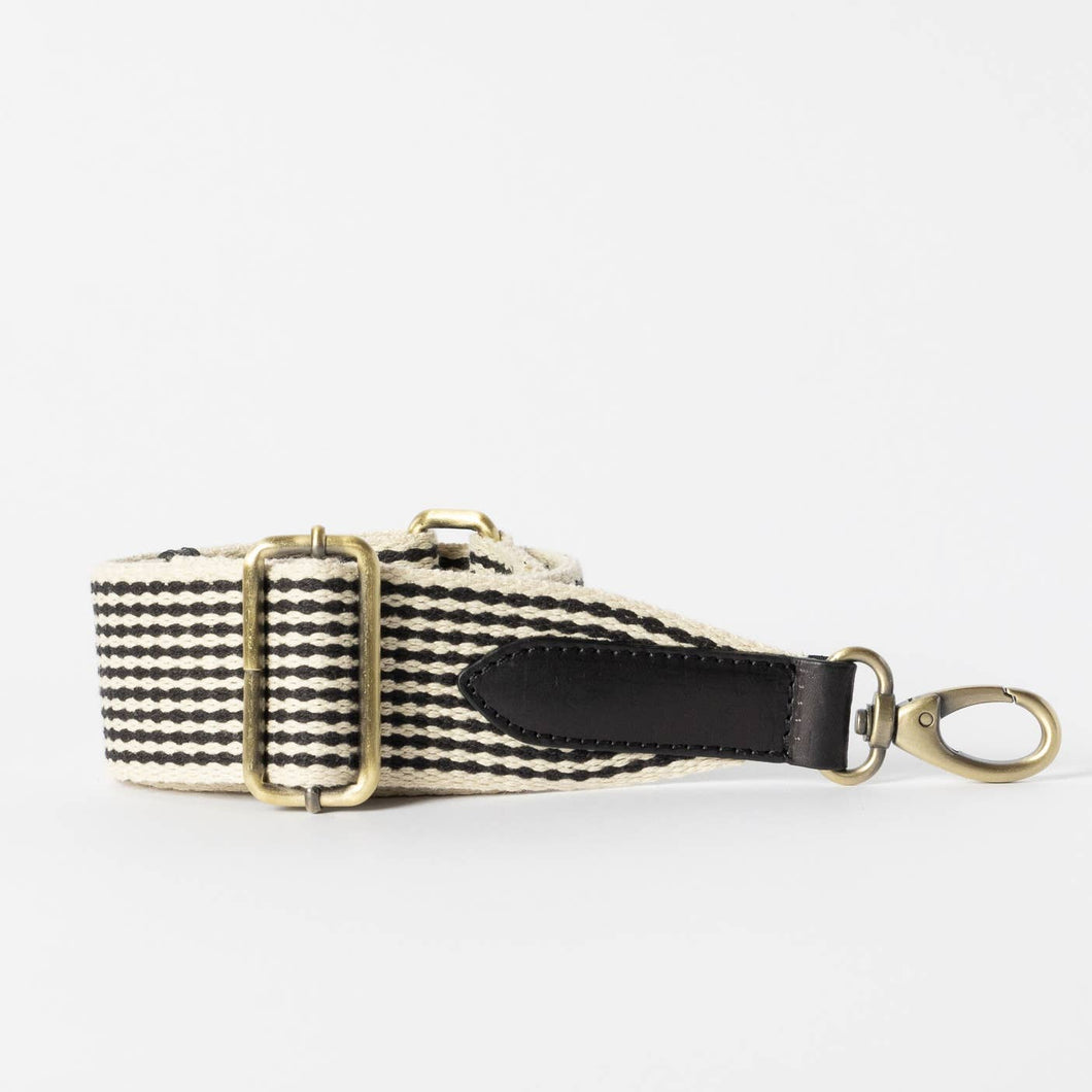 O My Bag - Checkered Webbing Strap - Black Leather