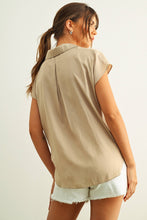 Load image into Gallery viewer, MIOU MUSE - Baby Blue - BUTTON DOWN CAP SLEEVE SHIRT

