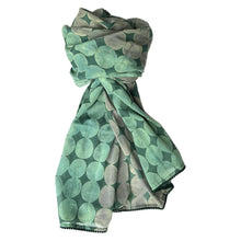 Load image into Gallery viewer, Little Journeys Chicago - Block Print Cotton Scarf - Big Circles Teal
