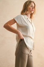 Load image into Gallery viewer, MIOU MUSE - Cream BUTTON DOWN CAP SLEEVE SHIRTS
