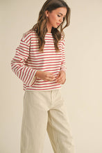 Load image into Gallery viewer, MIOU MUSE - STRIPED PATTERN LONG SLEEVE TOP: WHITE/NAVY
