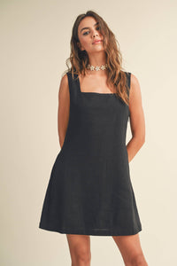 MIOU MUSE -  LINEN SQUARE NECK MINI DRESS