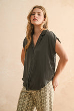 Load image into Gallery viewer, MIOU MUSE - Baby Blue - BUTTON DOWN CAP SLEEVE SHIRT
