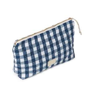 JUNA - Quilted Cotton Makeup Bag: Green/Sand