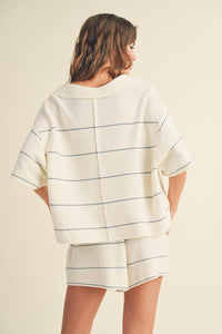MIOU MUSE - STRIPED KNITTED COLLAR TOP