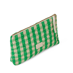 JUNA - Quilted Cotton Makeup Bag: Green/Sand