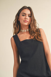 MIOU MUSE -  LINEN SQUARE NECK MINI DRESS