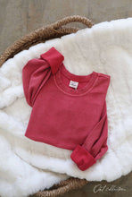 Load image into Gallery viewer, OAT COLLECTIVE - PREMIUM BASIC Cropped Thermal Vintage Pullover: WASHED CRANBERRY / XL
