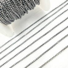 Load image into Gallery viewer, Tresor Jewelry Inc. - Black Rhodium &amp; White 925 Sterling Silver Diamond Cut Box Chain. X9ND: Black &amp; Silver / 1 Ft / Box
