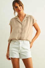 Load image into Gallery viewer, MIOU MUSE - Baby Blue - BUTTON DOWN CAP SLEEVE SHIRT

