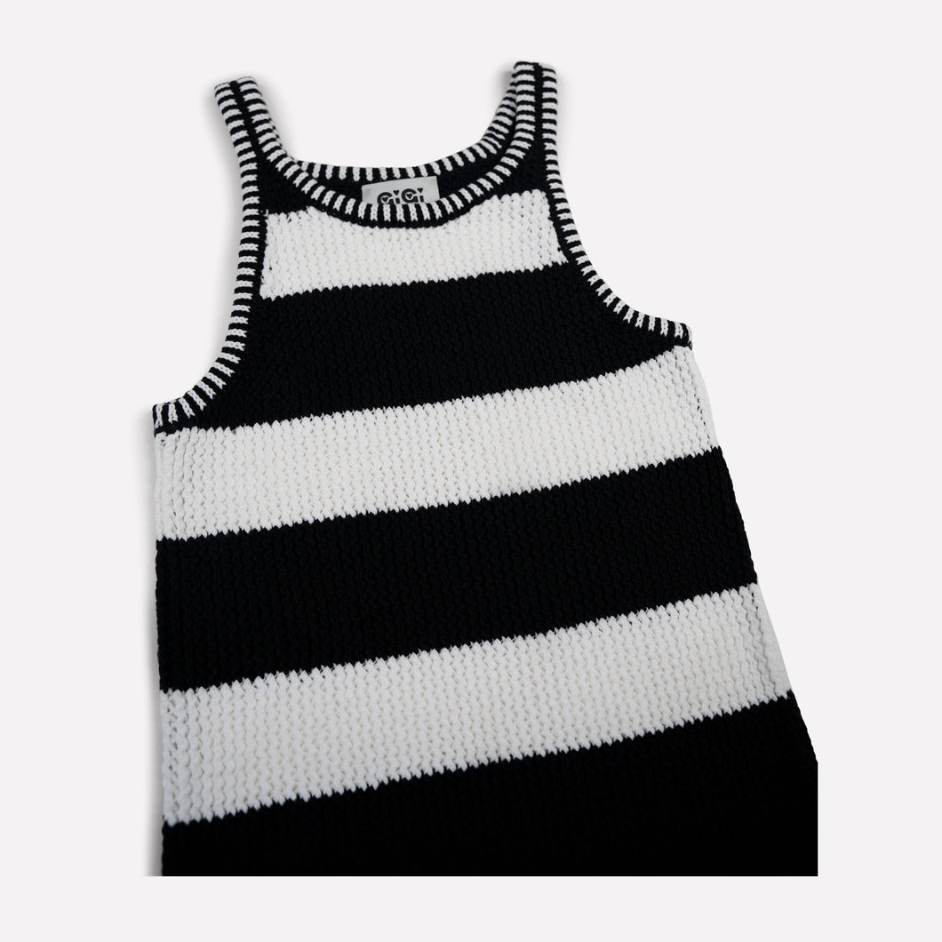 GiGi Knitwear - Mesh Cotton Tank Top in Black and White Stripe