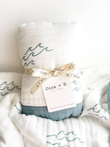 Coca + B. - Nautical Surfer Wave Organic Bamboo Blanket