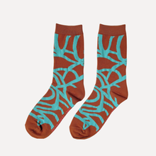 Load image into Gallery viewer, Jenny Pennywood - Crew Socks - River - Aquamarine &amp; Carmel
