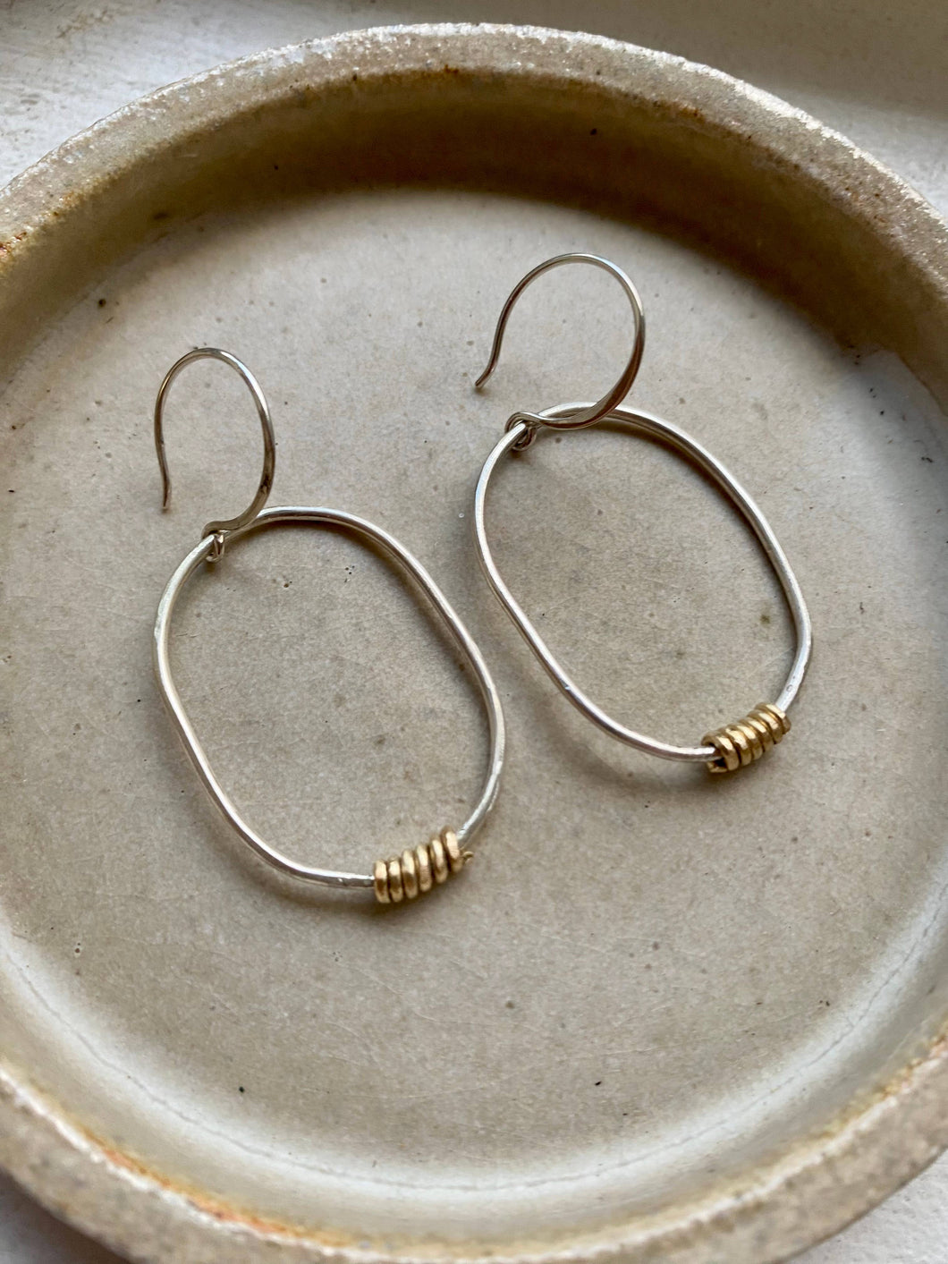 Belle's Nest - Sterling Silver Dangle Oblong Hoop Earrings