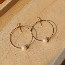Load image into Gallery viewer, Token Jewelry - Pearl Hoops: 14k Gold Fill
