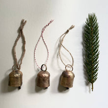 Load image into Gallery viewer, fort &amp; field - Rounded tin brass bell holiday Christmas ornament twine jute: Jute
