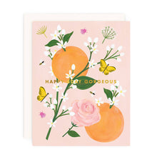 Load image into Gallery viewer, Girl w/ Knife - Birthday Blossoms Greeting Card (gold foil)
