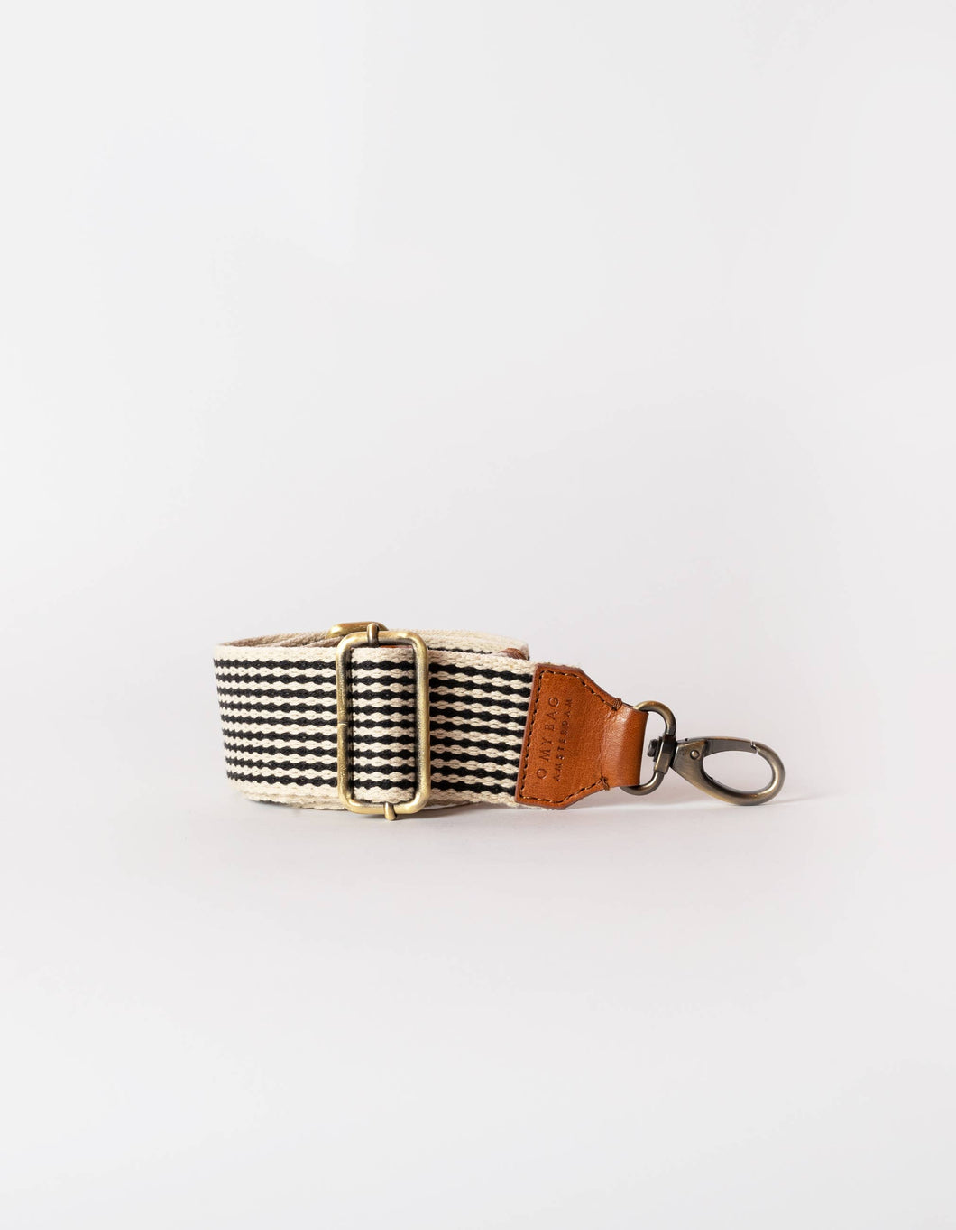 O My Bag - Bum Bag Checkered Webbing Strap - Cognac Stromboli Leather